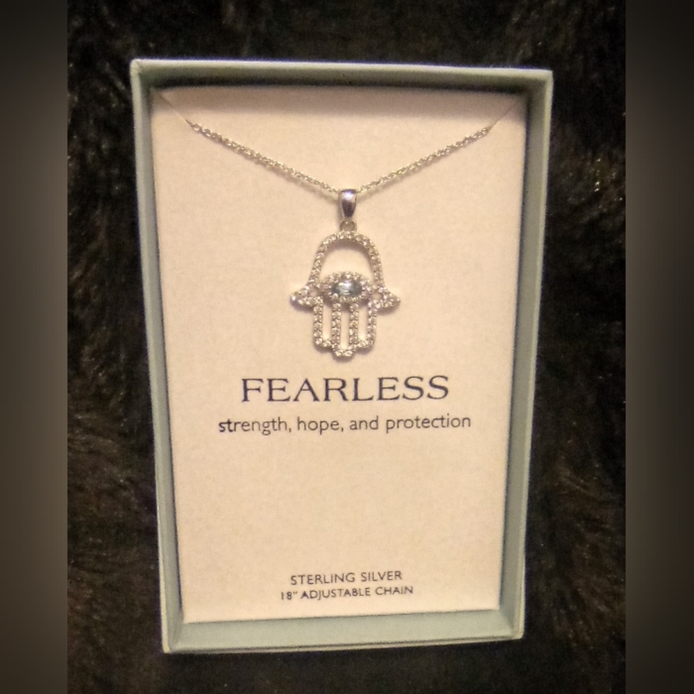 18" Sterling Silver Necklace w/Genuine Blue Topaz & Lab Created White Sapphire